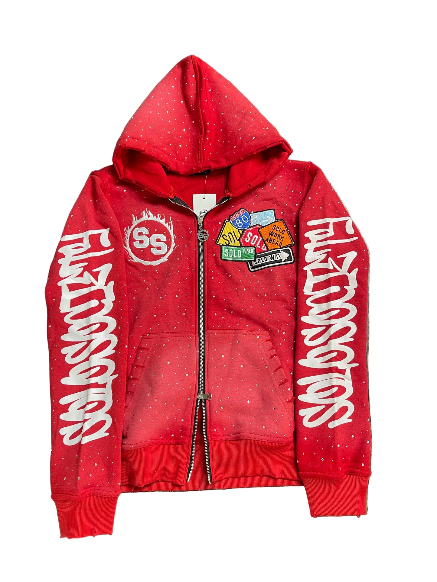 RED RHINESTONE ZIPUP