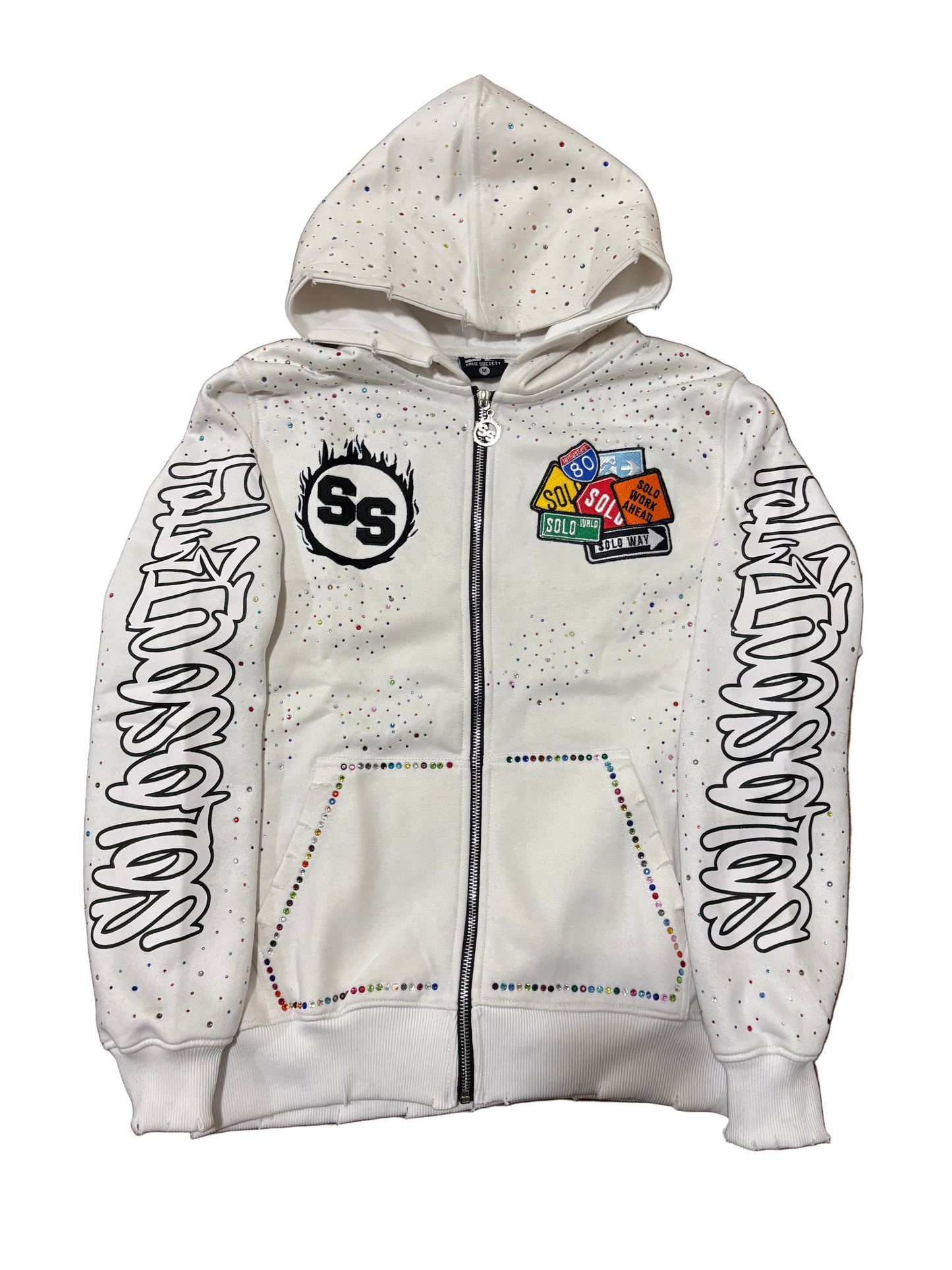 White Rhinestone zip up