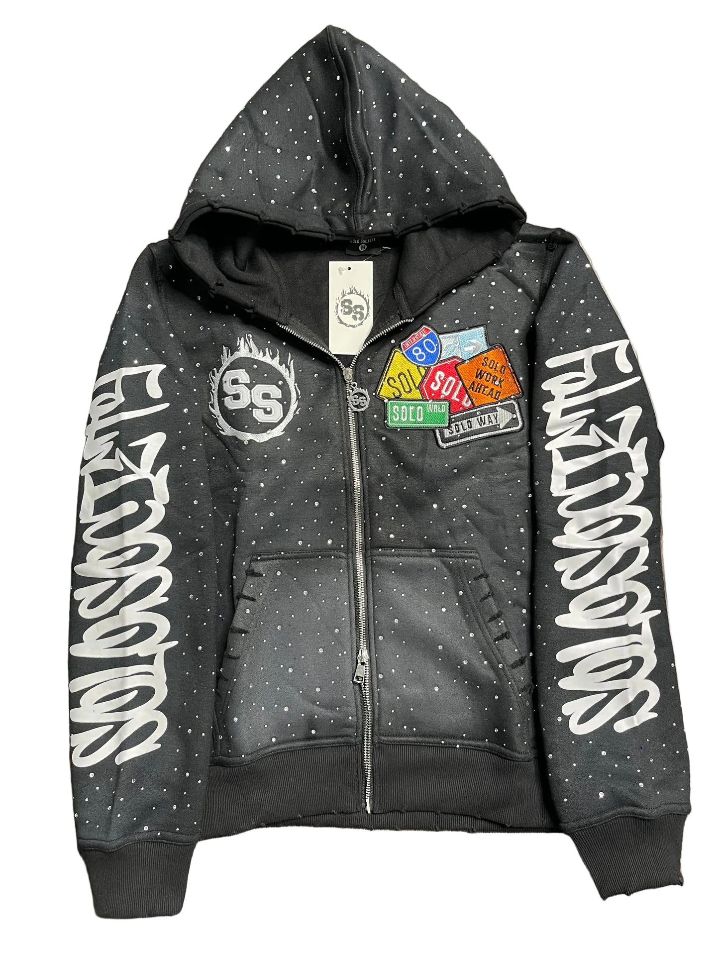 BLACK RHINESTONE ZIPUP